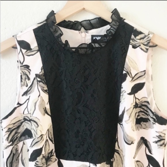 KARL LAGERFELD Floral Lace Bib Dress Dark Florals - Picture 3 of 7